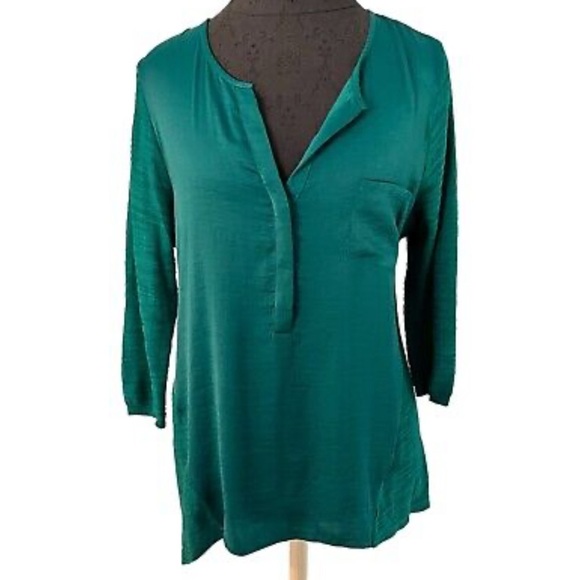 Anthropologie emerald Kelly green top medium super shiny metallic embroidered - Picture 1 of 4